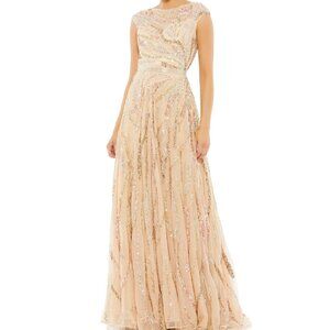 Mac Duggal 5445 Cap Sleeve Embellished Evening Gown Beige Multi Size 16 NWOT